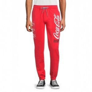 Coca Cola Red White Fleece Elastic Drawstring Sweatpants Joggers size Large
